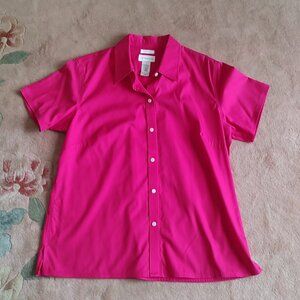 Lizclaiborne Hot Pink 100% Cotton No Iron-Button Down Short Sleeve Shirt-Size 6
